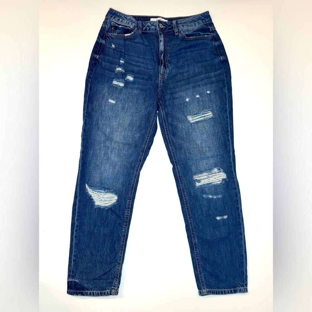 KANCAN Women’s Hi Rise Mom Jeans Ripped Distressed High Waisted Size- 9/28